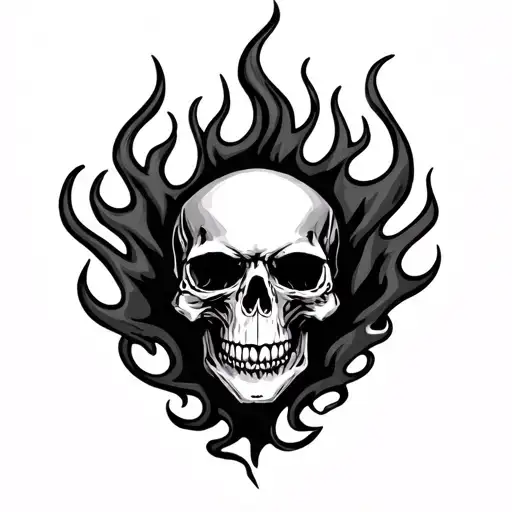 Skull Flames Harley Davidson Motorcycle