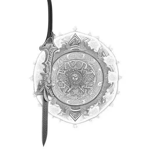 A Majestic Sword With Intricate Floral Patterns And Mushrooms Growing From Its Hilt