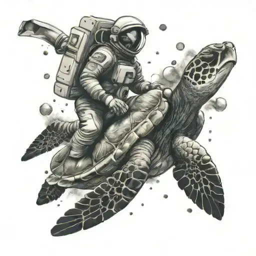 Astronaut Riding A Sea Turtle Through Space