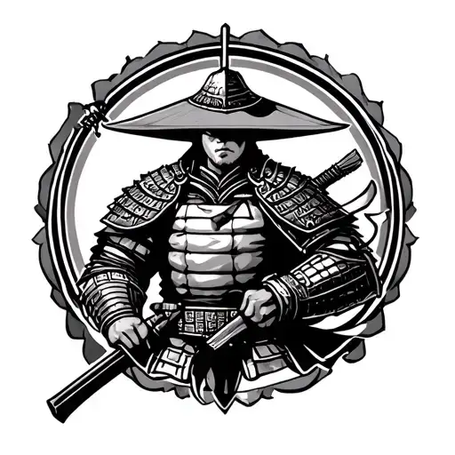 Samurai Warrior And Us Marine Corps Emblem