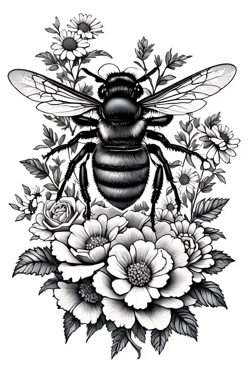 Manchester Bee With Roses And Daisies And Peonies Growing