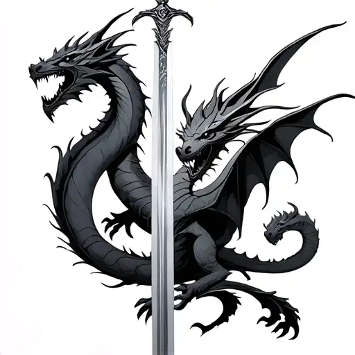 Sword And Dragons Flying