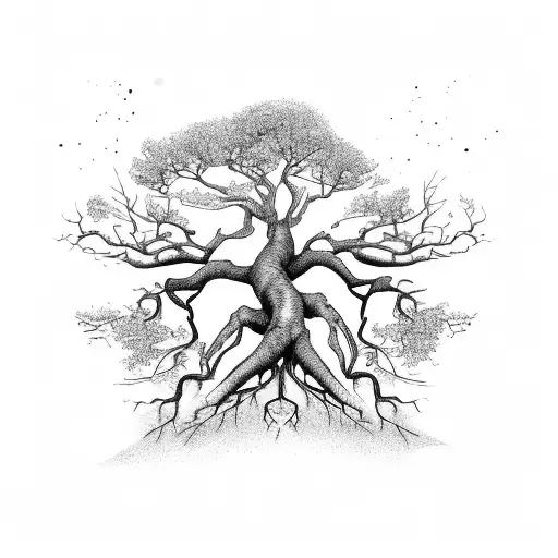 A Tree With Roots Reaching Into The Depths Of The Ocean And Branches Stretching Towards The Stars