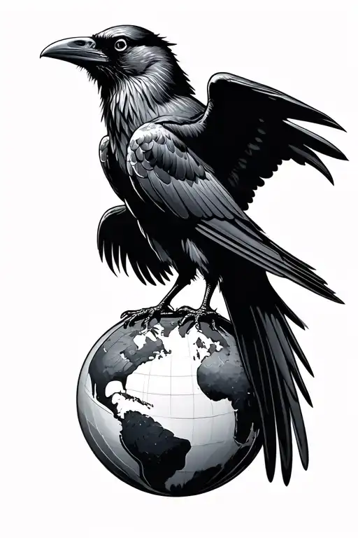 Raven Standing On A Globe