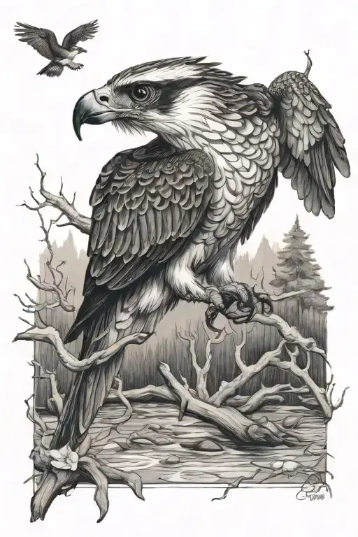 Osprey Catching A Small Trout From The River In The Forest