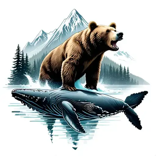 Bear Humpback Whale Forest Mountain Waterfall