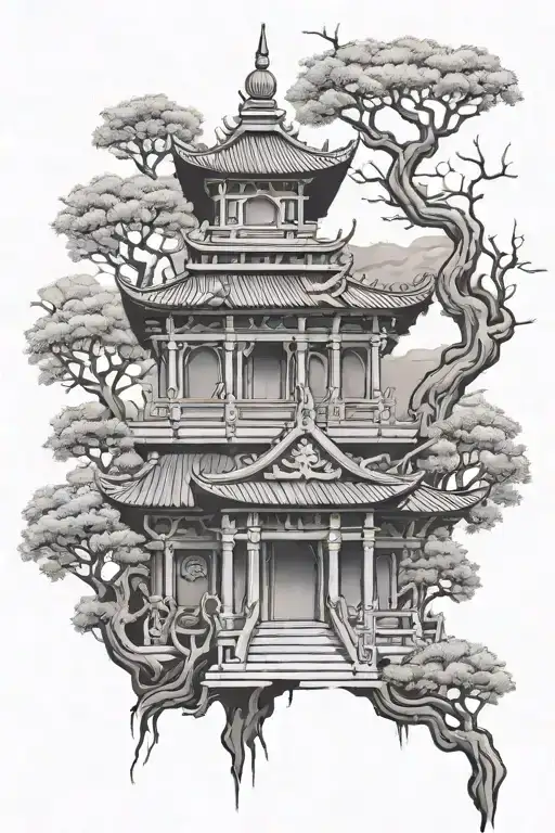 Buddha Temple With Tree Branches