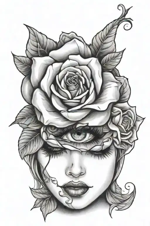 Evil Girl Face Whit Rose And Eye