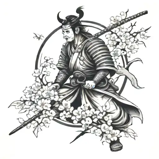 Samurai And Cherry Blossom