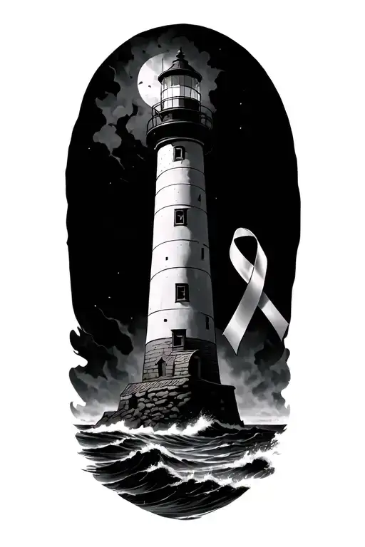 Lighthouse In The Storm With A Ovarian Cancer Awareness Ribbon