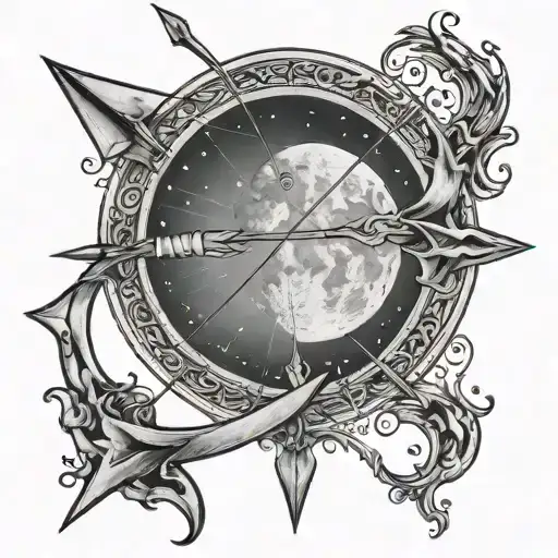 Bow And Arrow Against Crescent Moon Surrounded
