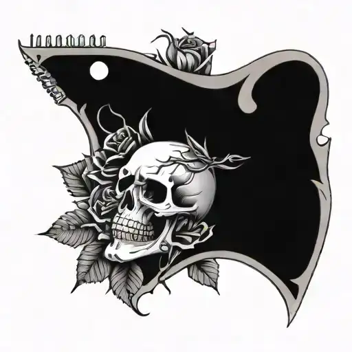 A Skull Shaped Like A Guitar Headstock With Roses And Thorns Wrapping Around It