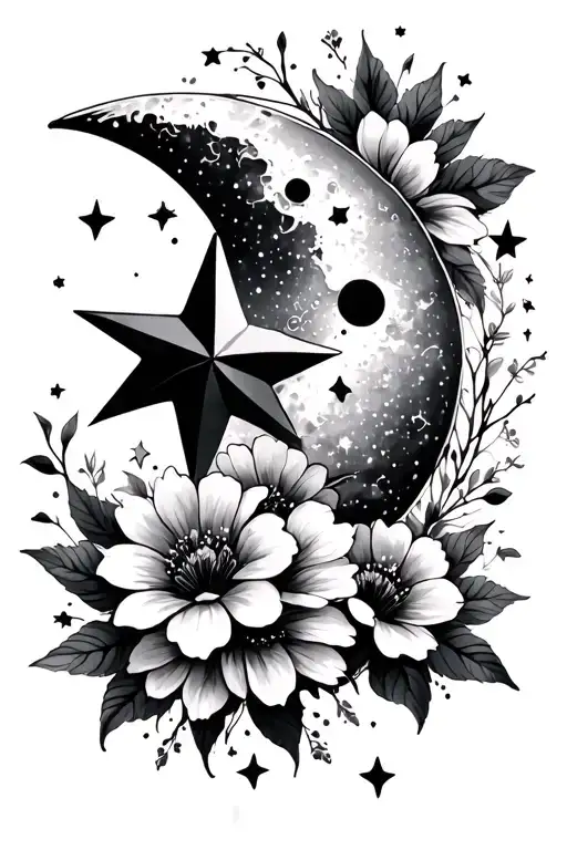 Stars Moon With Flowers