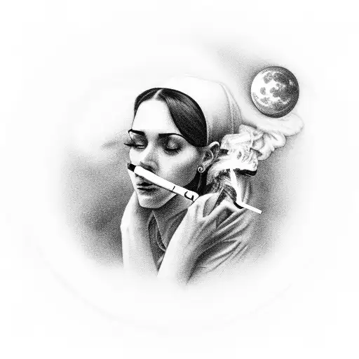 Smoking Lady Sitting On The Moon