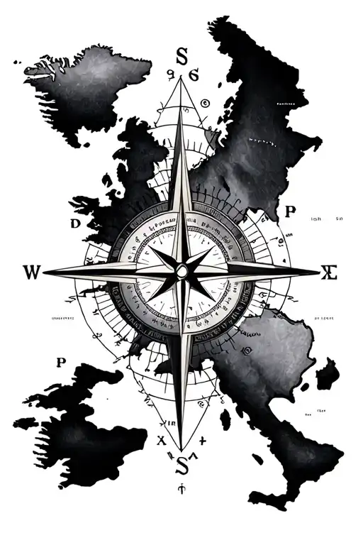 Travel Map Compass With Intricate Details