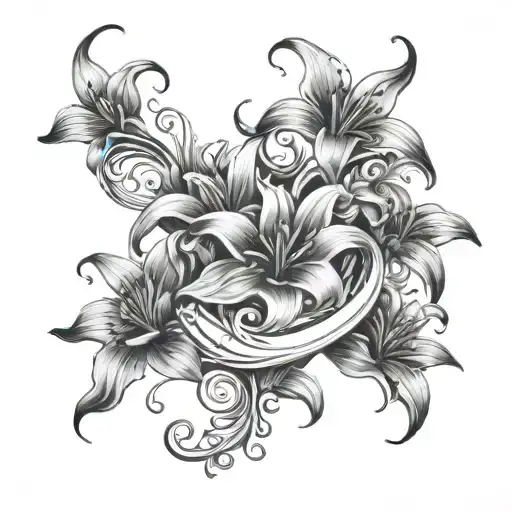 Vine Of Flowers And Lillies Wrapping Around The Waist