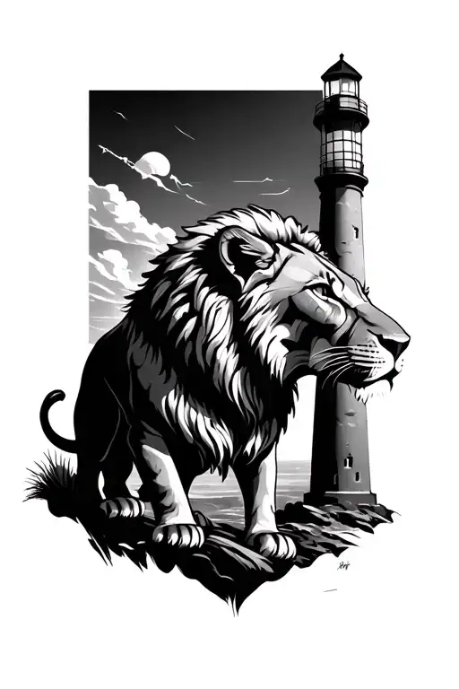 Lioness And Lighthouse Standing Tall Amidst