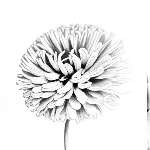 A Black And Grey Realistic Portrait Of A Marigold And Chrysanthemum
