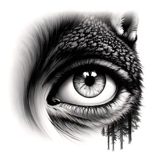 Women's Eye With A Wolf Like A Background Forest