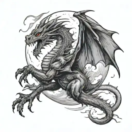 Dragon Reaching Up Towards The Moon