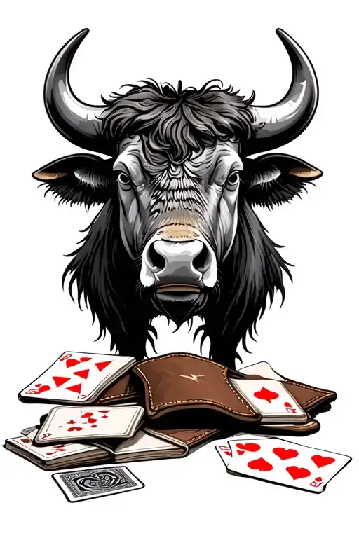 Simple Western Buffalo Head Surrounded By Cards And Leather