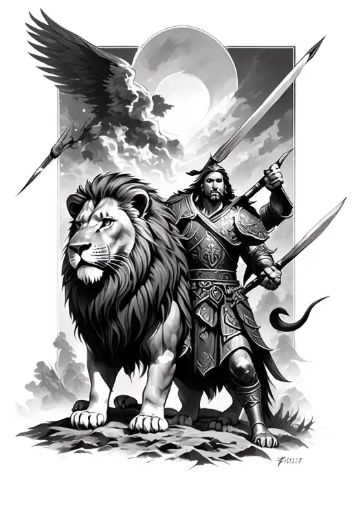 Lion And Warrior Ephesians 6 10-17 Battle Scene Set