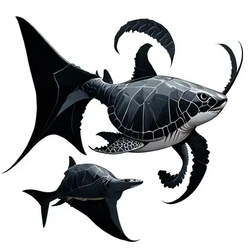 Geometric Sharks And Manta Ray And Turtle