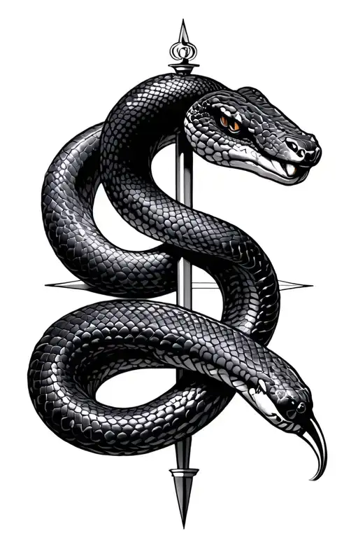 Snake Wrapped Around Compass Intertwined