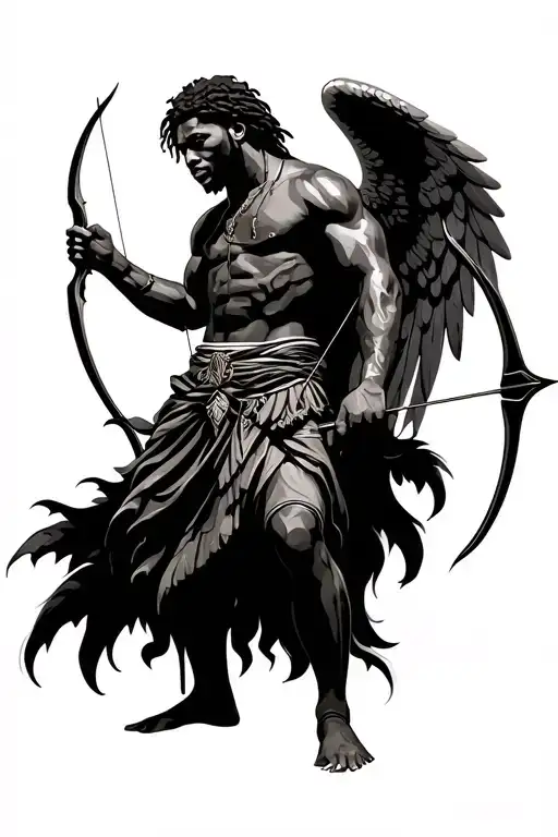 African Man Angel Warrior Holding Bow And Arrow Realism