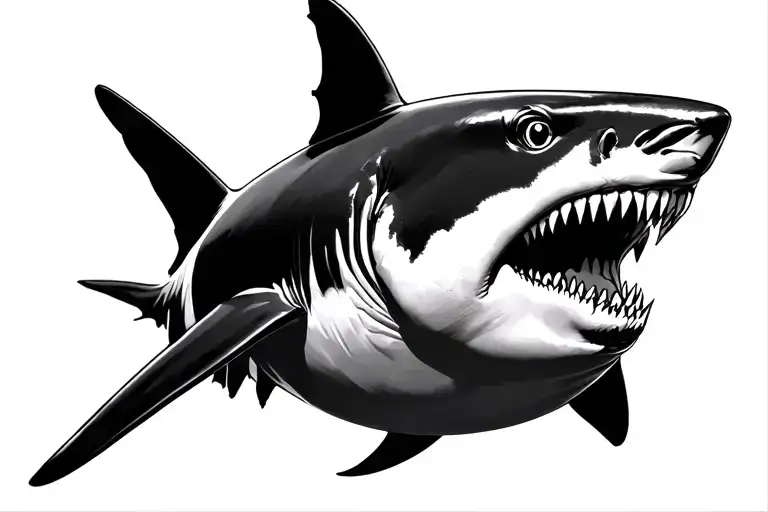 Bull Shark Side View With Shadow Siluet