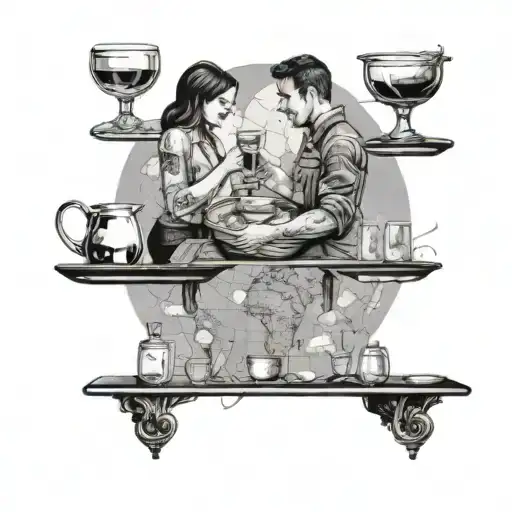 A Waitress Balancing A Tray Of Drinks With A Map Of The World In The Background