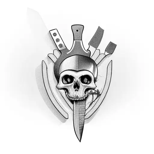 Chef Knife With Sharpening Steel No Skull