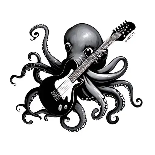 Octopus Holding Guitar With Piano Keys