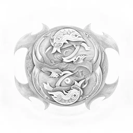 Yin Yang With A Dolphin And A Dragon