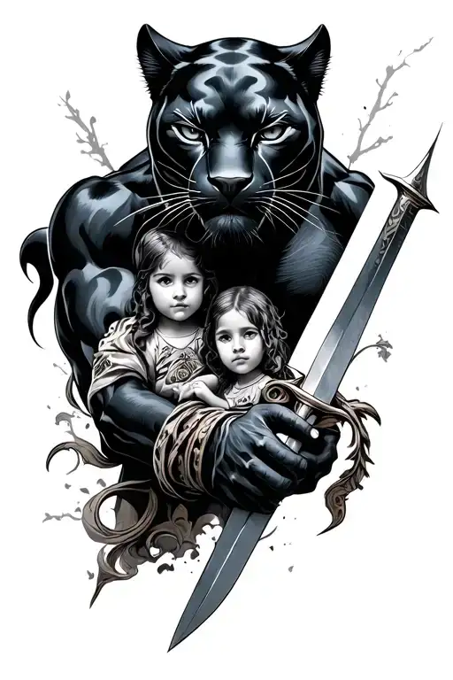A Black Panther With A Dagger Protecting His Family