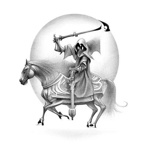 Reaper Wearing A Robe With A Scythe On A Horse