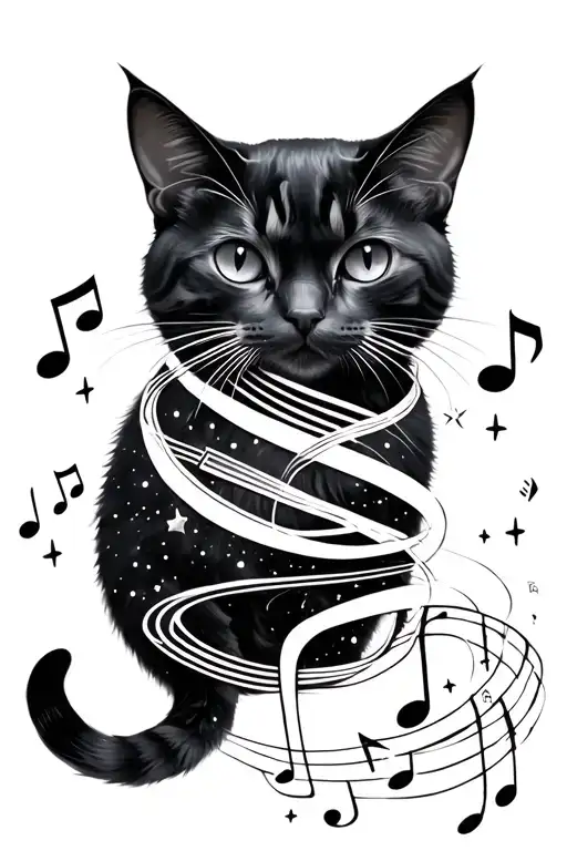 Astronomy Cats And Music Note Intertwined