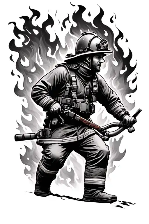 Firefighter Battling Flames