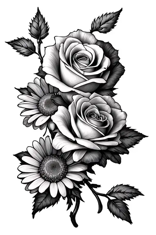 Rose And Daisy Chain Intertwined Minimalist