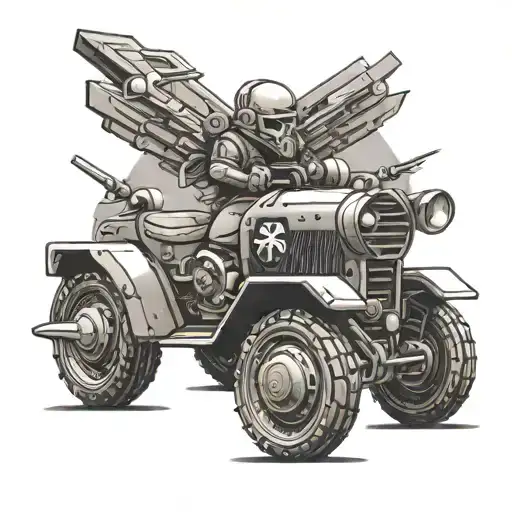 A Sleek And Powerful Car Design With Military Insignia And Gaming Symbols Incorporated