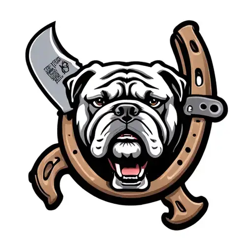 A Throwing Horse Shoe With A Georgia Bulldog In The Middle And A Case Knife Above It