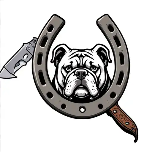 A Throwing Horse Shoe With A Georgia Bulldog In The Middle And A Case Knife Above The Horseshoe