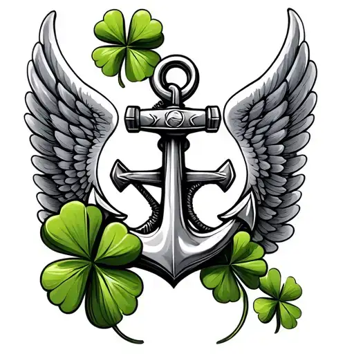 4 Leaf Clover And Boat Anchor Aviation Wings Intertwined