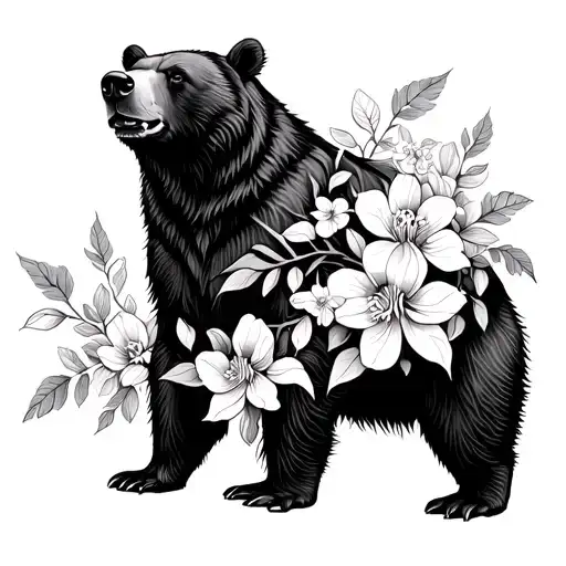 Nordic Bear Wrapped In Honeysuckle Flowers
