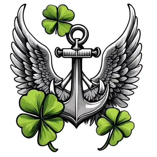 4 Leaf Clover And Boat Anchor Aviation Wings Cow Intertwined