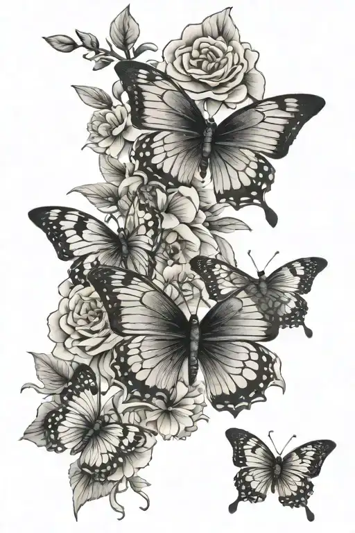 Butterflies And Flowers And Chinese Writing
