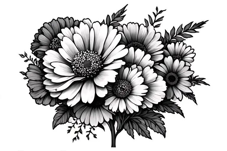 Cross With Carnation Daisy And Marigold Flowers