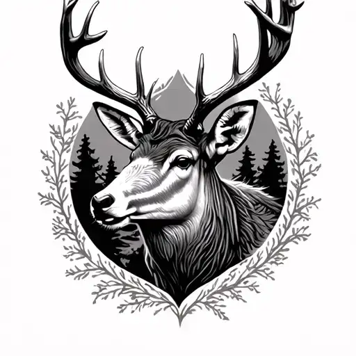 German Stag Head In Forest