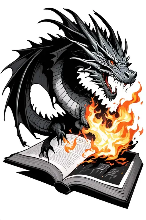 Dragon Flying Out Of A Book Breathing Fire