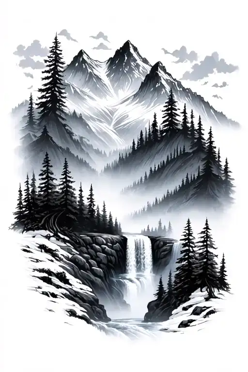 Mountain And Waterfall Forest Mountain